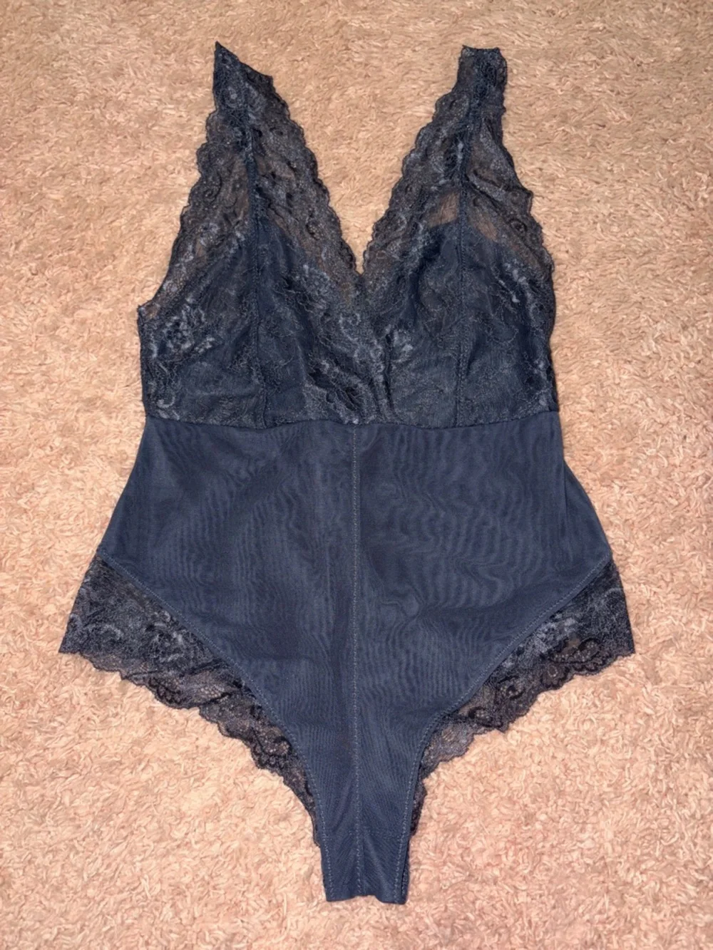 Adrienne Vittadini smoke blue Lace lingerie teddy body suit adjustable straps M